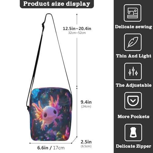 Crossbody Bag Cute Axolotl Undersea Messenger Bag for Women Men Purse Shoulder Bag Satchel Bag with Adjustable Strap 214B88393