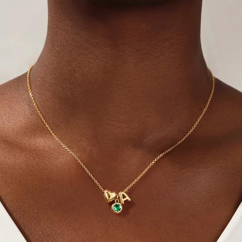 JIAOGE Initial Necklaces for Women Girls - Heart Initial F Birthstone Necklace for Women Green Peridot Necklace for Girls Gifts Birthstone Necklaces Peridot Jewelry August Birthday Gifts for Women — view 2