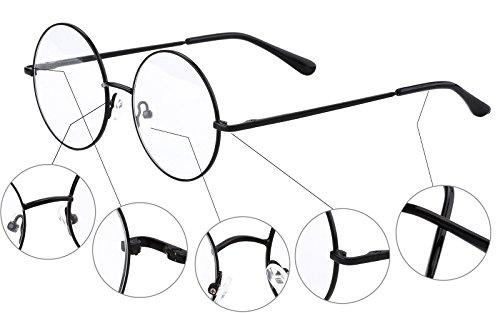 Agstum Retro Round Metal Non-Prescription Eyeglasses Frame with Spring HInge Clear Lens (Black, (Medium size) 46)