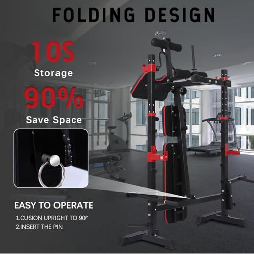 MAIDOMA 1500LBS 6 in 1 Weight Bench Set with Leg Extension/Curl and Preacher Curl, Bench Press Set and Squat Rack with Safety Bar Catches, Foldable Workout Benches for Home(US Stock)