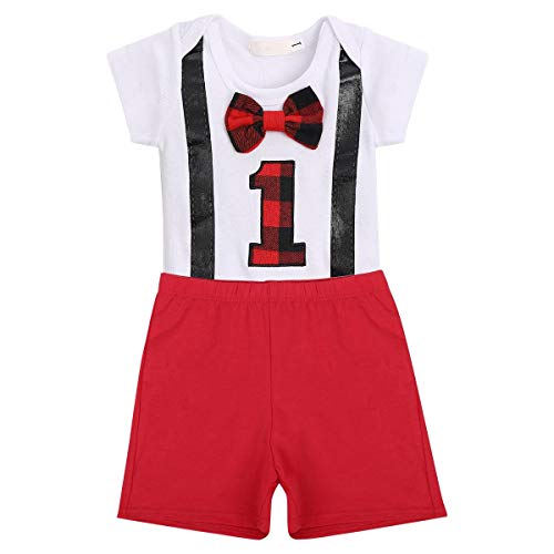 FYMNSI Baby Jongen 1e Eerste Verjaardag Outfit Heren Romper Korte Mouw Strikje Bodysuit Shorts Broek Een Jaar Oude Cake Smash Outfit Bruiloft Pak Fotografie Foto Props - Afbeelding 3