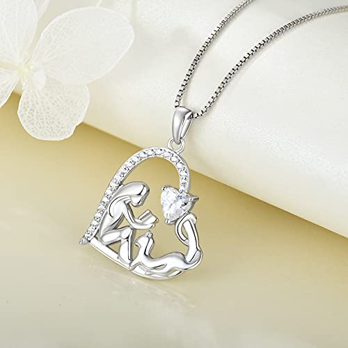 Yl Cat Necklace For Women 925 Sterling Silver Love Heart Cat Pendant Cubic Zirconia Jewelry #TOP4