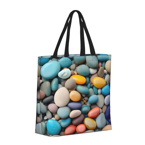 Beach Colored Pebbles Print Women Reuseable Handbag, Grocery Bag Foldable For Shopping Travel Activity2