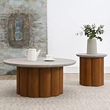 JURMALYN Nesting Coffee Table Set of 2, Round Wooden Coffee Tables End Table Modern Circle Coffee Table Side Table Set for Small Space Living Room Bedroom Walnut