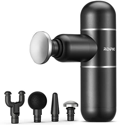 Pistolet de Massage Musculaire, RENPHO Mini Massage Gun de Muscle Profonds pour la Relaxation et la Récupération Musculaire, Super Silencieux avec 4 Têtes de Massage (Noir)