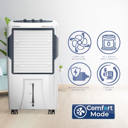 Image of Crompton Optimus Comfort 65 Litres Desert Air Cooler for home | Low Noise Operation | Large & Easy Clean Ice Chamber | High Density Honeycomb Pads | Everlast Pump | Humidity Control
