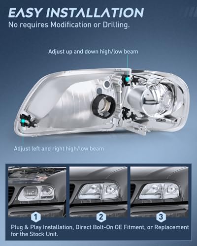 Image of Nilight Headlight Assembly Compatible with Ford F-150 Expedition 1997-2003
