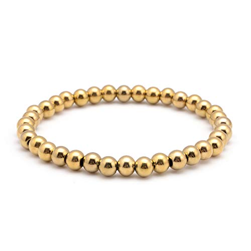 Stainless Steel Bead Elastic Bracelet Gold Plated Color