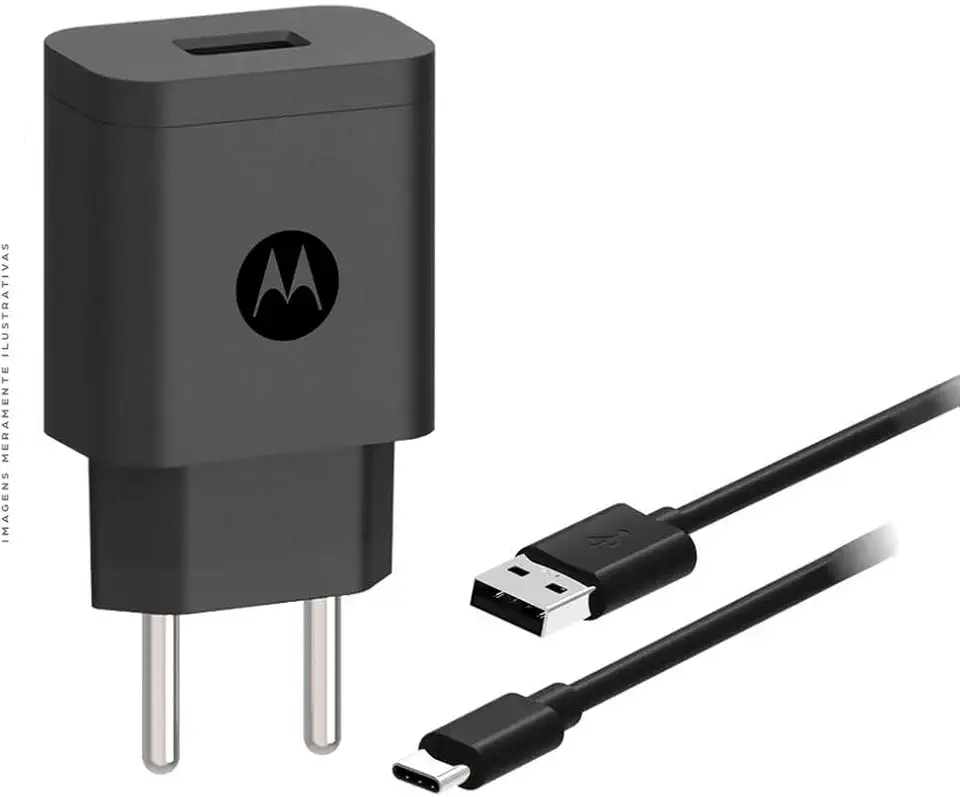 Motorola Carregador Rápido 10W 100-240V Cabo 1 Metro Porta USB-A, Cabo USB-C