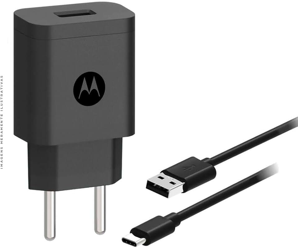 Motorola Carregador Rápido 10W 100-240V Cabo 1 Metro Porta USB-A, Cabo USB-C