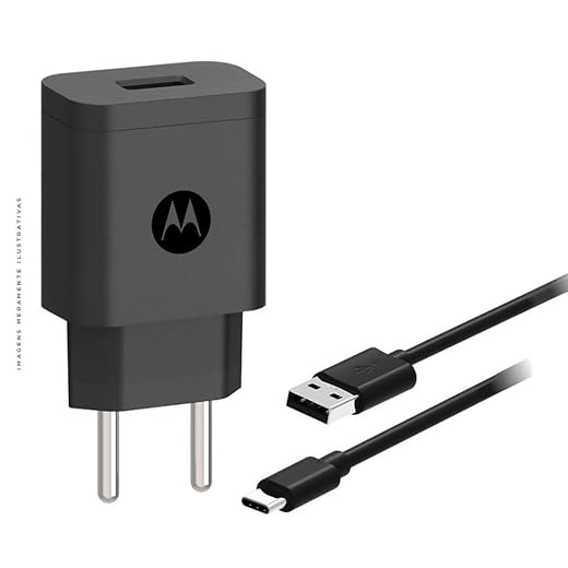 Motorola, Carregador Rápido 10W, 100-240V, Cabo 1 Metro, Porta USB-A, Cabo USB-C