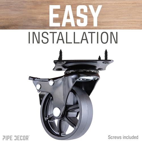 PIPE DECOR Rodas Giratórias Montadas (Pacote com 4), Rodízios Montáveis para Móveis de Madeira com M