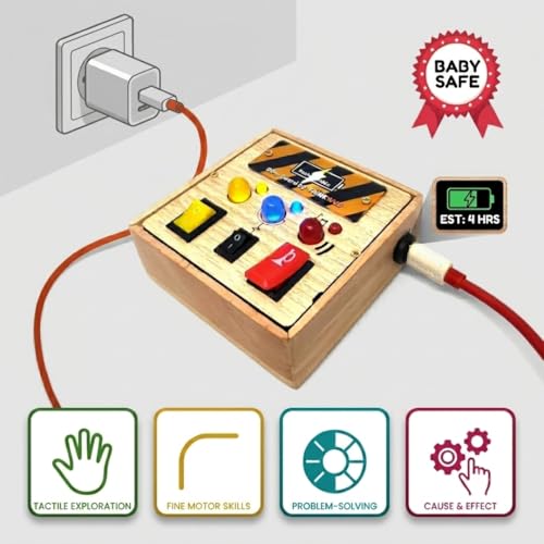 Image of BusyBoard Mini (Rechargeable), Montessori Busy Board for Toddlers 1-6 Years, Sensory Toy with Lights & Switches, Fine Motor Skills, Hand Eye Coordination, Screen-Free Travel Toy, BIS Certified