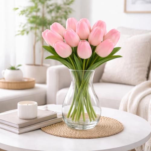 MQIAN 10pcs Fleurs Artificielles Tulipe, Bouquet de Fleurs Artificielles, Deco Printemps pour Mariage Maison Jardin (Rose) – vue 6