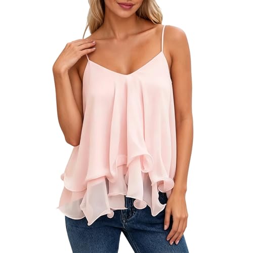 Image of Women's Off Shoulder Ruffle Summer Dress Sleeveless Flowy Beach Tiered Midi, Lightweight Chiffon for Casual Outings (XXL) Pink