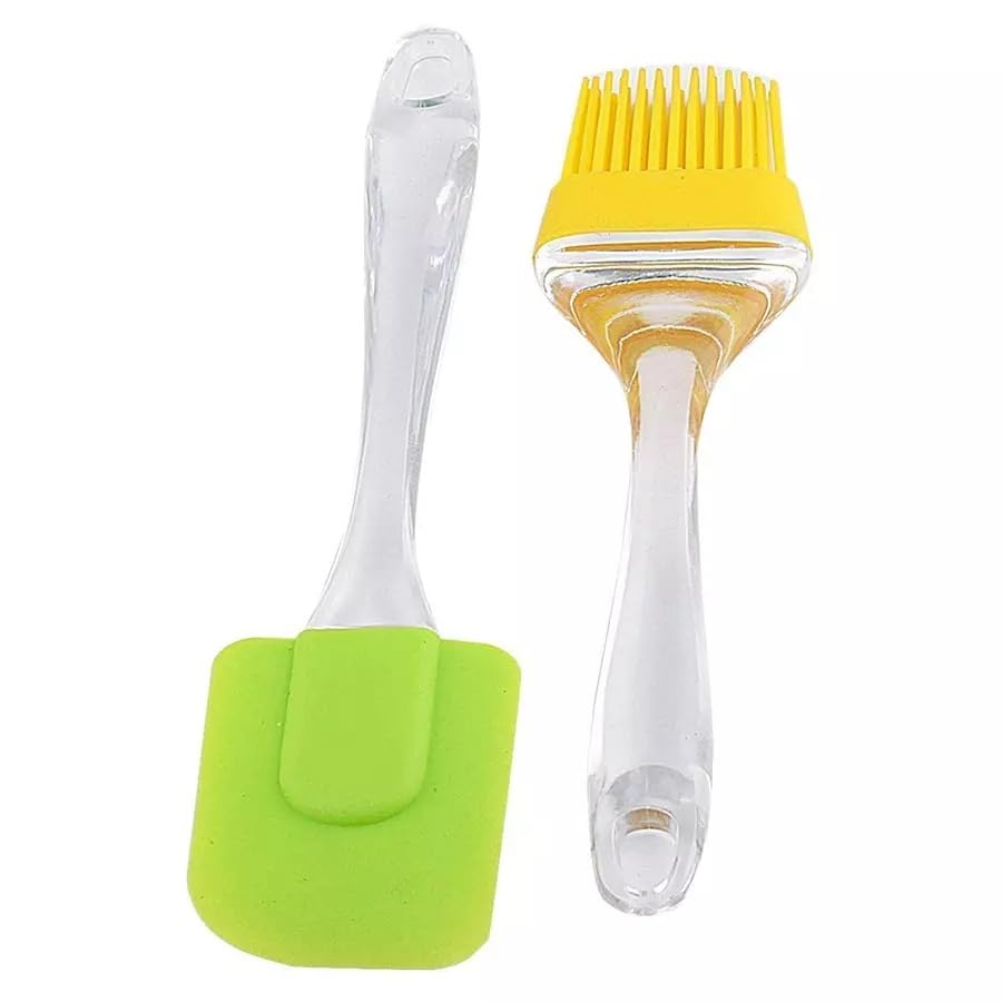 W.A Bakers Cake Decor Silicone Brush and Spatula Set, 2-Pieces (Assorted) Spatula 23cm Height and 5cm Width,Brush 21.5cm Height and Width 4.3cm