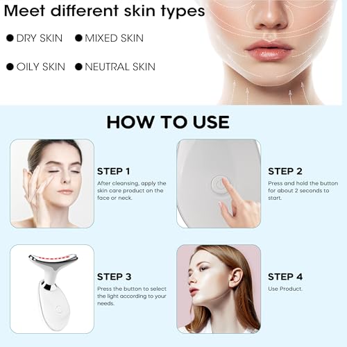 Red Light Therapy for Face, 7 Color LED Facial Light Therapy Wand for Skin Care at Home Blue Light Therapy Face Massager Tool for Neck (White) - Image 3