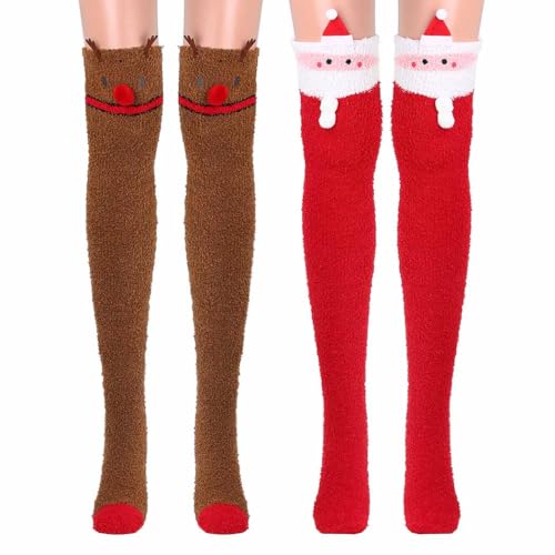 Image of Campsis Thigh High Socks Fuzzy Over the Knee Socks Long Leg Warm Fluffy Christmas Slipper Socks for Women
