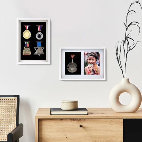 WISYOK 3D Bilderrahmen zum Befüllen A4, 3D Objektrahmen Tiefer 3cm, Tiefer Rahmen für Wand & Desktop, Shadow Box für Fotos, Objekte, Hochzeitsstrauß, DIY Kunstwerke -31x22,5x4,5cm (Weiß)