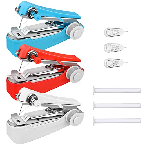 9 Pieces Handheld Sewing Machine Manual Sewing Machine Portable Stitch Stapler Mini Sewer Machine Hand Stitcher Sewing Machine Handy Needlework Tool for DIY Crafts Fabric Cloth Sewing Home Travel Use