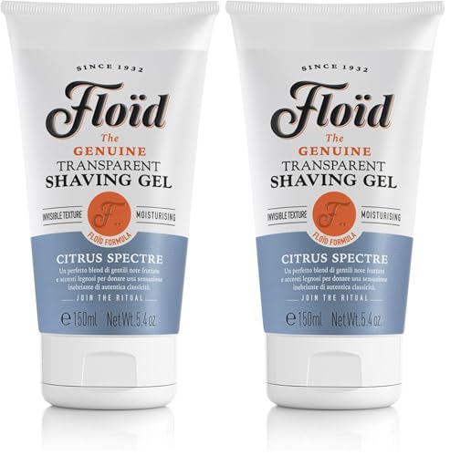 Floid Citrus Spectre Gel afeitar transparente (150 ml), crema afeitar con glicerina para proteger e hidratar la piel, jabón afeitar suave de aroma relajante (Paquete de 2)