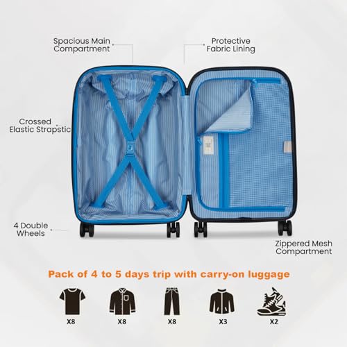 Image of DELSEY PARIS FLANERIE SE 55 cms Small Cabin Polycarbonate Hard Sided 8 Wheels and Expandable Spinner Suitcase /Trolley Bag for Travel with TSA Lock- Black