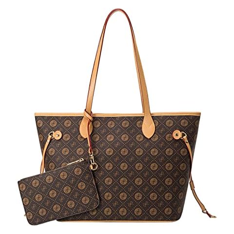 JANZORE Handbag Women Tote Bags Shoulder PU Leather Bag Slouch Fashion Simple Wild Large Capacity Multi-Usage Multiple Compartments Multiple Pocket Satchel Bag With Wallet 2 Piece Set (Brown) Cover