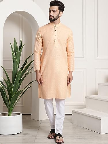 Image of SOJANYA (Since 1958 Men's Cotton Blend Checked Kurta and Churidar Pyjama Set