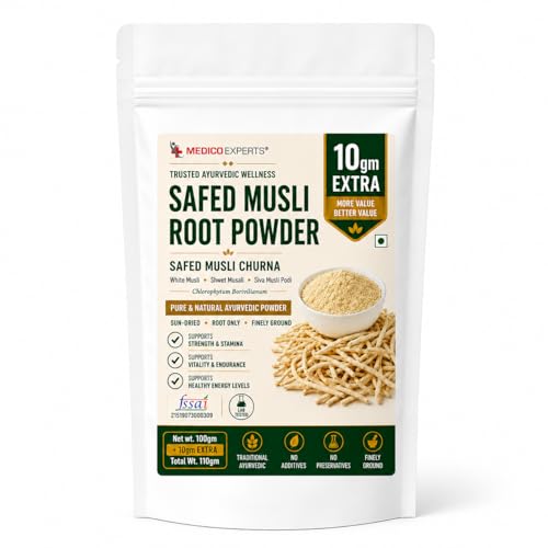 Image of Safed Musli Root Powder 110g (100g + 10g Extra) | Pure & Natural | White Musli, Shwet Musali, Siva Musli Podi | Chlorophytum Borivilianum | FSSAI Licensed, Lab Tested