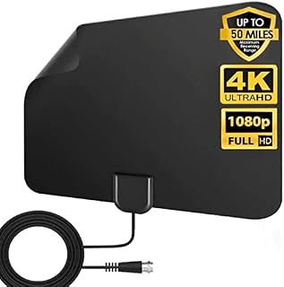 TV Aerial, Freeview Indoor TV Aerial, 50 Miles Digital HDTV Antenna UK Indoor TV Ariels - Ultra Thin 4K 1080P Strong Signal Booster with 13 FT Long Cable