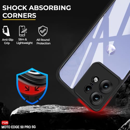 Image of AESTMO Moto Edge 50 Pro 5G Back Cover | 360 Protection | Crystal Clear Hard Back Transparent | Bumper Case for Moto Edge 50 Pro 5G (PC+TPU, Black Bumper)
