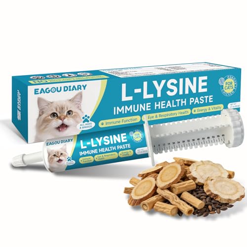 L-Lisina per Gatti Gattini – Pasta Gatti Lisina Supporto Immunitario, Sollievo da Starnuti, Raffreddore, Occhi che Lacrimano, Taurina, Omega-3, Vitamine