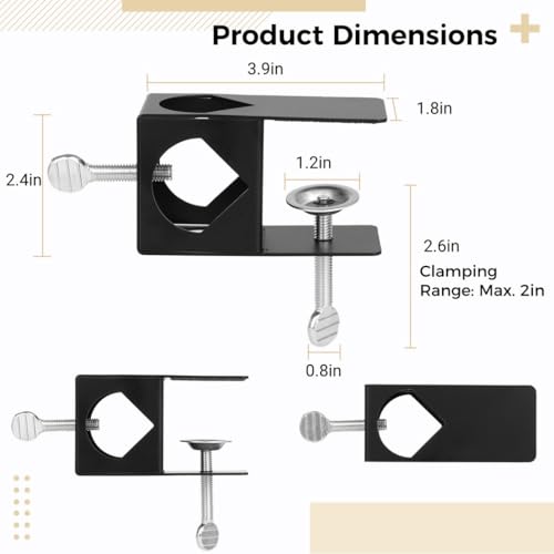Set of 6 Deck Torch Clamps for Railings, Porches, and Tables, Universal Mount Bracket for Outdoor Torches, Fences, Poles