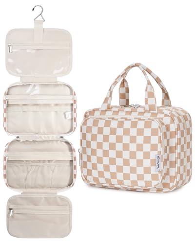 Image of Narwey Large Hanging Toiletry Bag Travel Makeup Bag Cosmetic Organizer for Women and Girls, Z-Light Checkerboard, Medium