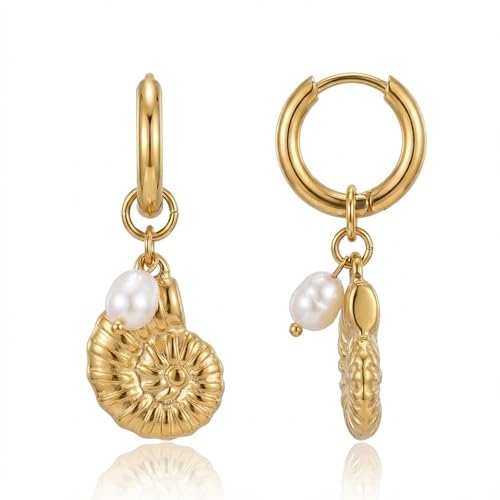 Mchic Spiral Shell Earrings for Women - 18K Gold Huggie...