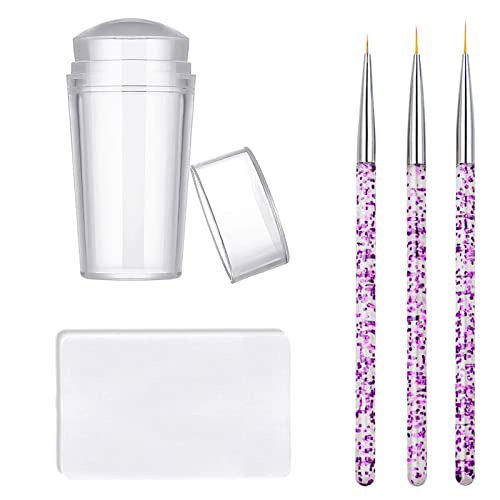 FAMIDIQGO Stamper Nail Art Brushes – French Tip Nail Stamp Clear Nail Art Stamper Jelly with Scraper, 3pcs Nail Pen Brushes, Soft Silicone Stamper Printer DIY