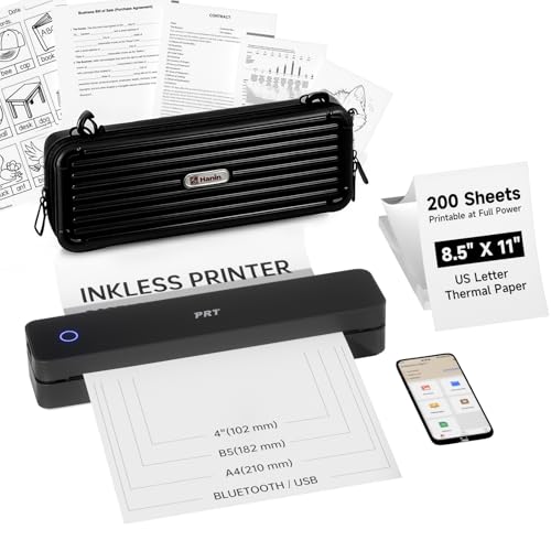 PRT Portable Printer Wireless for Travel, Thermal Inkless Printer for Home Use, Come with Carry Case& 200 Sheets Thermal Paper, Support 8.5x11 US Letter&A4 Thermal Paper, Compatible with Phone Laptop