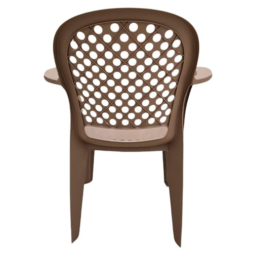 Image of Cello Crystal Armrest Plastic Chair with Matt Finish | Chairs for Living Room, Garden, Home Indoor and Outdoor Use (Colour: Rattan Beige, Set of 4)
