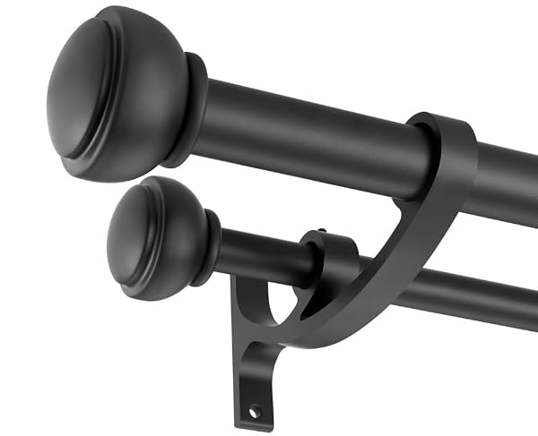Matte Black Double Curtain Rods, Adjustable Double Rod Curtain Rods 28 to 48 Inch, Decorative Double Window Treatment Rods with Cap Finials, 1-Inch Front and 5/8 Inch Back Double Window Drapery Rod by Yun Nephele - Image 2