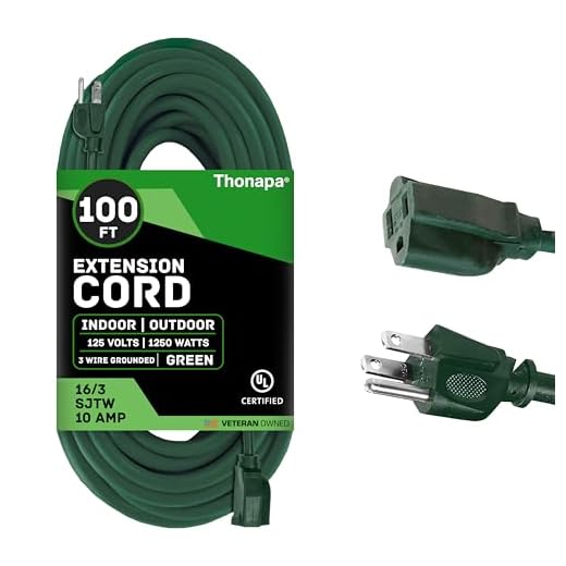 Thonapa 100 Ft Outdoor Extension Cord - 16/3 Durable Green Cable with 3 Prong Grounded Plug for Safety - Great for Christmas Lights, Garden and Major Appliances