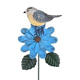 Tooarts Large Garden Bird and Flower Stake Goldfinch Blue Stake Creative Iron Yard Stake Fall Decor
