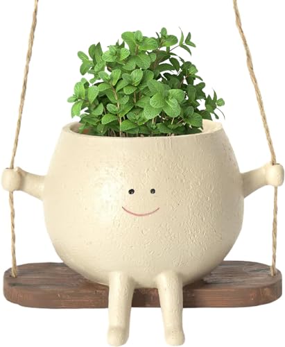 Cat and I Swing Face Planter Pot Hanging Head Planters Cute Resin Flower Pots for Indoor Outdoor Succulent Cactus Plant Pot for Home Balcony Garden Decor