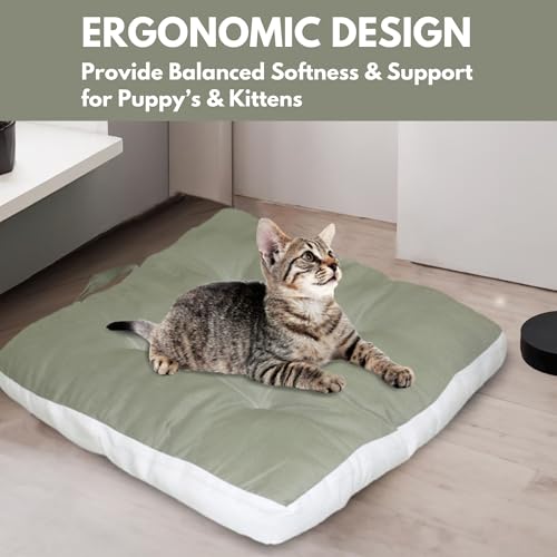 Image of Pet Bed| Dog for Bed, 100% Cotton Comfortable Durable Both Sides usable Square Shape with Handle and Dry Clean Pet Bed | Cat Bed | Puppy Bed |Small Dog Bed for Cats Puppies -Size- (45 x 45cm) (Green)