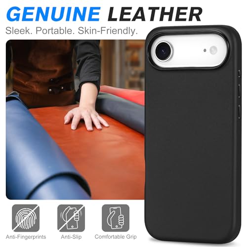 Image of SHIELDON Genuine Leather Case for iPhone Air 6.5 inch 2025, Nappa Black