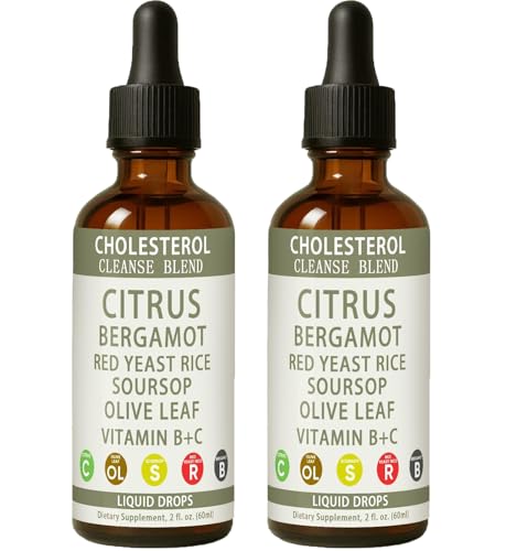 2PCS Red Yeast Rice Drops - Cholesterol Support Blend with Citrus, Bergamot, Red Yeast Rice, Soursop, Olive Leaf, Vitamin B+C, Natural, Non-GMO, Vegan, Dietary Supplement.