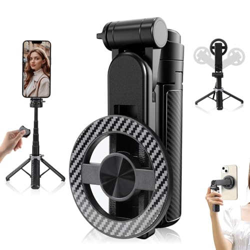 4-in-1 Multifunctional 360 Rotation Magnetic Selfie Stick Universal Magnetic Phone Tripod with Detachable Remote Control Extendable Mag Tripod Phone Stand for Video Recording & Vlogging