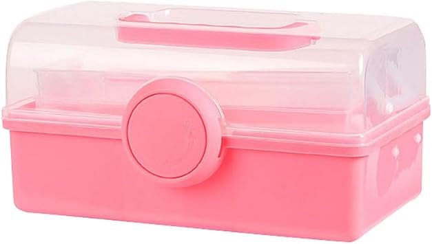 Craft Box Organizer 3 Layers, Plastic Craft Storage Box, Portable Tool Box with Handle for Sewing, Makeup, Medicine, Nail, Hair Accessories, Fishing Tackle