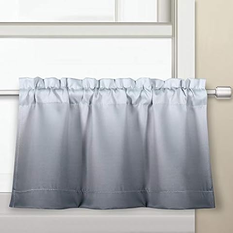 SeeGlee Gray Ombre Waterproof Tier Curtain Valance Cover