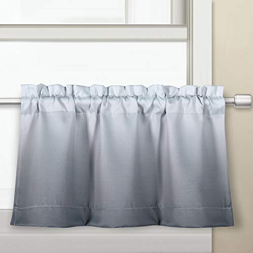 Seeglee SG-JBFS-GJM-GREY-30X14 Gray Ombre Waterproof Tier Curtain Valance, Blackout Small Curtain For Nursery Window Treatment Panel cover
