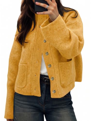 Cicy Bell Womens Chunky Knit Cardigan Sweater Button Down Open Front Jacket